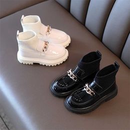 Girls Leather Boots Flying Woven Stitching Princess Kids Soft Sole Shoes Chic Casual Sweet 211227