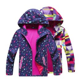 Girls Soft-shell Jacket Printing Autumn Spring Coat Hiking Camping Windbreakers Waterproof Windproof Jackets kids Sport Outwear LJ201124