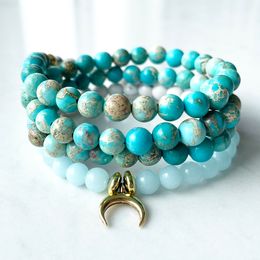 MG1405 6 mm Regalite Jasper 108 Mala Bracelet Women`s Aquamarine Bracelet 4 Wrap Yoga Mala Jewelry