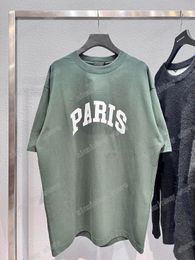 22ss Men Women Designers T-Shirts tee Paris print short sleeve Man Crew Neck paris Fashion Streetwear light green xinxinbuy XS-L