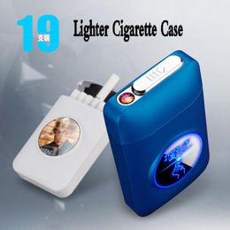 New Metal Cigarette Case Lighter Rechargeable With USB Electric Lighter LED Capacity Custom 19Pcs Cigarette Holder Plasma Arc Gadgets For Men