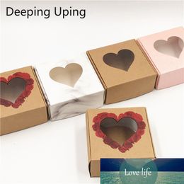 50Pcs Kraft Paper Packing Box With Transparent Window Packaging Gift Box Wedding Cookie Candy Cake Boxes Handmade Flowers Favour