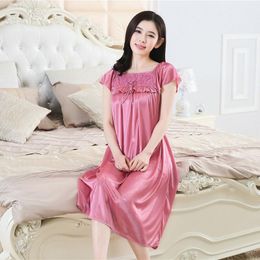 Rose Women's Sexy Sleepwear Plus Size Ice Silk Satin Night Dress Nightgown Female Lingerie Dress Sexy Nightwear