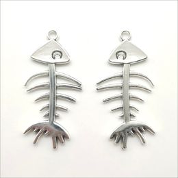 Lot 50pcs Fish bone Skeleton Tibetan Silver Charms Pendants for jewelry making Earring Necklace Bracelet Key chain accessories 42*20mm