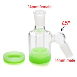 Mini Glass Ash Catcher with 10ml silicone container 14mm-14mm for glass bong water pipe oil rig ashcatchers smoking accessories