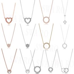 High-quality Classic 925 Silver Double-sided Simple Hearts Of, Circles, Love Shape Necklace Original Ladies Jewellery With Charm Q0531
