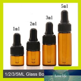 Sedorate 100 Pcs/Lot Amber Glass Bottle 1ML 2ML 3ML 5ML Dropper Bottle Cosmetics Essential Oil Bottles Containers LZ018