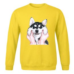 Hot sale-Cute Funny hoodies Fahsion crew neck tracksuit Cartoon Husky Print 2020 New Mens spring autumn Sportswear solid Colour Sweatshirt