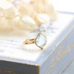 S925 silver punk ring with nature blue Topaz stone in rhombus shape for women wedding jewelry gift PS8898237Y