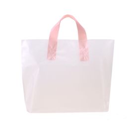 50PCS/PACK Custom Logo Transparent Clothing Bags Store Plastic Gift Packaging Pe Portable Boutique Shopping Bags Pink