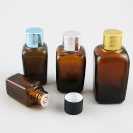 Essential Oil Bottles 10/25/35/50/100 ml Square Amber Glass Bottle Vial with Orifice Reducer Plug and Cap wholesale 500pcs