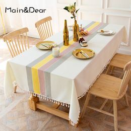 Linen Cotton Tablecloth Dinner Rectangular Antiderapant Tablecloth Dust-proof Tea Table Colth Tassel For Wedding Party 201120