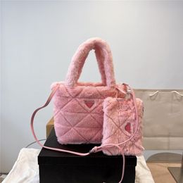 7A New Style Designer Womens Bag Warm Soft Furry Handbag With Wallet Pink Green Black Cool Fashion Handbags Girls Bags Pretty Purse Gift