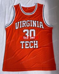 Dell Curry 30 Virginia Tech College Basketball Jersey Men's All Stitched Orange Jerseys Size S-XXL