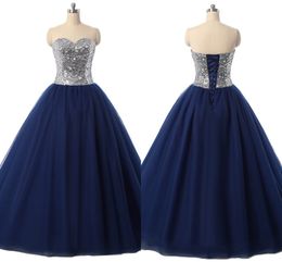 Silver Dark Navy Sweet 16 Dresses Ball Gowns Prom 2021 Sequined Satin Tulle Strapless Vestidos De Quinceanera Formal Dress Womens Evening