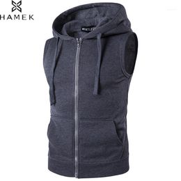 Mens With Pocket Zip Hooded Sport Running Vest Male Basketball Soccer Sleeveless Jackets Fitness Gym Workout Tops Yoga Jogging