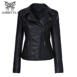 Brand PU Leather Jacket Women Spring Fashion Black Turn-Down-Collar Moto Biker Jacket Zipper PU Leather Coats Slim Outwear 210201