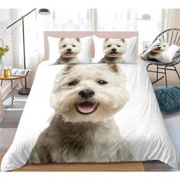 3D Dog Duvet Cover Set West Highland White Terrier Bed Set White Bedding Kids Boys Girls Cute Pet Quilt Cover 3pcs Dropship LJ201127