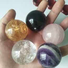 5pcs/lot Natural quartz crystal ball healing crystals calcite stone ball + rose crystal + dream amethyst + transparent crystal 201125