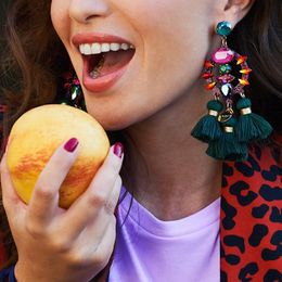 FASHIONSNOOPS Charm Fringed Bijoux Luxury Pendant Tassel Statement Earrings Hot Sale Boho Shiny Drop Dangle Earrings For Women