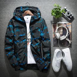 Men's Jackets Wholesale- Camouflage Hooded Jacket Men/Women Breathable Ultra-light Mens And Coats Softshell Waterproof Windproof Blue1