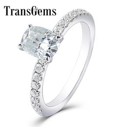 Transgems 1ct ct Moissanite 5X7MM Silght Blue Color Engagement Ring 10K White Gold for Women Wedding Gift with Accents Y200620