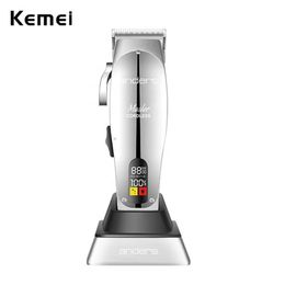 Kemei 12480 Professional Master Barber Shop Hair Clipper Cordless Lithium Ion Adjustable Blade Trimmer Cutting Machine 220312