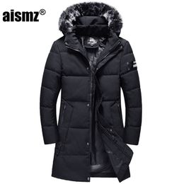 Aismz NEW Army Green Winter Coat Men Clothes Fashion Long Warm Parka Jacket Male Thick Cotton-Padded Jacket High Quality 201028