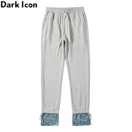 Dark Icon Bandana Patchwork Street Pants Men Elastic Waist Drawstring Sweatpants Man High Street Trousers LJ201103