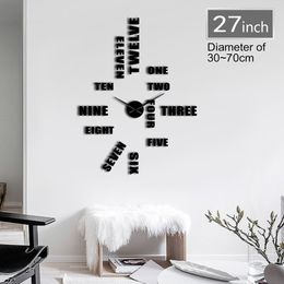 DIY English Letter Number Wall Clock Modern Design 3D Sticker Frameless DIY Giant Wall Clock Simple Quiet Sweep Wall Watch Decor Y200109