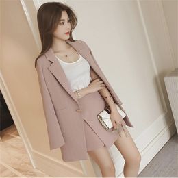 CBAFU women's set korean autumn blazer suit long sleeve pink striped jacket shorts office 2 pieces temperament slim sets N611 T200325