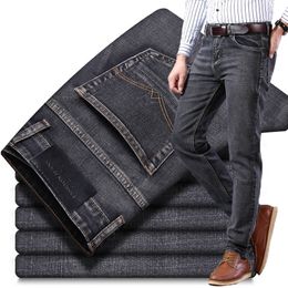 2020 New Classic Style Men's Grey Jeans Business Fashion Soft Stretch Denim Trousers Male Brand Fit Pants Black Blue 201118