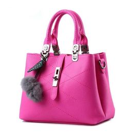 HBP Embroidery Messenger Bags Women Leather Handbags for Woman Sac a Main Ladies hair ball HandBag Tote RoseRed GreySkyBlue 000001