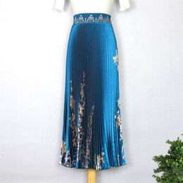 2020 women's spring and summer glossy print pleated skirt large size high waist temperament was thin large pleated skirt WA257 T200712
