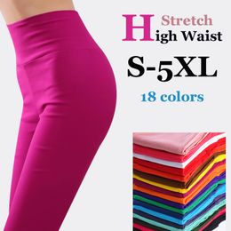 Women Stretch Cotton Leggings 18 Candy Colour Ladies High Waist Pencil Pants Plus Size S-6XL Female Skinny Trousers Slim Pantalon 201202