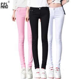 Fashion streetwear sexy low rise waist jeans woman casual stretch skinny jeans candy color denim Trousers washed pencil pants 201105