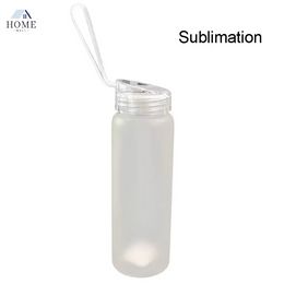 NEW! DIY Sublimation Glass Water Bottles Frosted Coated Mugs Matte Transparent Blank Tumbler Travel Mug Portable Rope Handy Cup