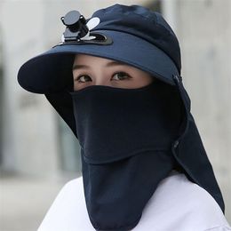 Summer Detachable Outdoor Anti-Sun Cap Neck Face Flap Wide Brim Hat with Fan suitable for climbing daily use Y200714