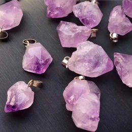 Irregular Natural Purple Colour Crystal Pendant Necklaces With Rope Chain For Women Men Fashion Jewellery