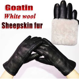 Deerskin pattern goatskin glove's leather real wool sheepskin winter warmth thickened fur integrated 220113