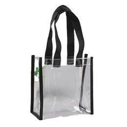 Large Plastic Pvc Clear Vinyl Tote Hand Bag Ladies Black Transparent Shopping Bag Women Waterproof Handbag