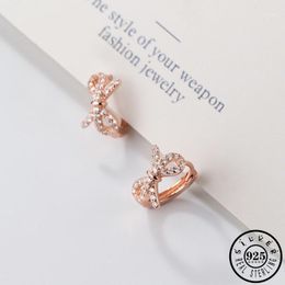 Hoop & Huggie 925 Sterling Silver Zircon Bowknot Shape Small Earrings Rose Gold Colour Round Circle Ear CZ Earings Jewellery For Women1