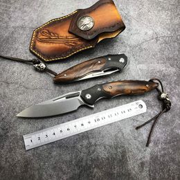 Austria M390 Steel Folding Knives Handmade Desert Ironwood Handle With Leather Sheath Pocket Knife Ball Bearing Outdoor Camping Hunting Defence Tactical knife