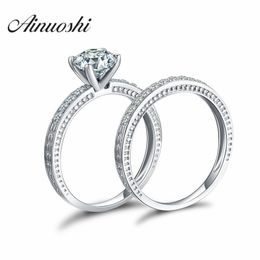 AINOUSHI 4 Prong 925 Sterling Silver Bridal Ring Set Anniversary Engagement Ring 1 Carat SONA Jewellery 2PC Wedding Women Y200106