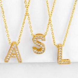 Women 18k Gold Crystal Necklace English initial chains letter pendant necklaces fashion Jewellery will and sandy gift
