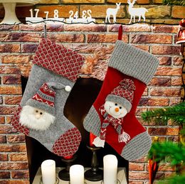 The latest 44CM size, Christmas socks, red and Grey snowman style, Christmas decorations, Christmas tree pendants, free shipping