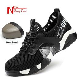 New song card Men's Work Safety Shoes Summer Lightweight Breathable Steel Toe Construction Protective Sneaker For Men boots Y200915
