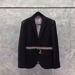 high quality suits UK - Patchwork Stripes With Pin Blazer High Quality Top Fashion Designer Suits For Men Luxury Brand Casual Formal Wedding Male Suit British Korean Stylist Men's Jacket