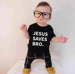 Jesus Saves Bro Baby Toddler Kids T Shirt Letter Print Tee Unisex Boys Girls Funny Religous Kids Summer Playing Shirt Outfits G1224