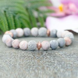 MG1086 New Design Women`s Yoga Mala Bracelet Natural Gemstone Energy Wrist Bracelet Vintage Grey Lava Stone Handmade Jewellery